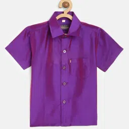 THANGAMAGAN Kids Dark Pink Solid Shirt-image-1