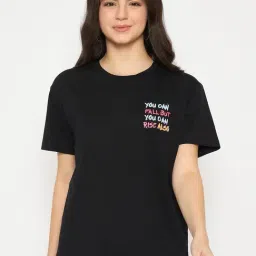 Madame Black Cotton Graphic Print Short Sleeves T-Shirt-image-86