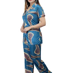Clothus Women Blue Satin Printed Night suits-picture-23