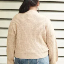 High Star Beige Self Design Sweater image 2