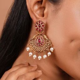 Teejh Gold-Plated Vikasini Pink Enamel Earrings for Women-picture-0