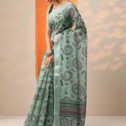 Libas Green Regular Fit Printed Saree With Unstitched Blouse image 3
