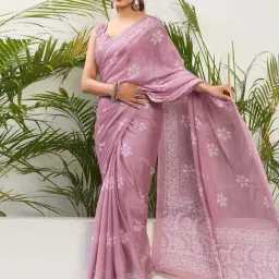 Satrani Lavender Floral Print Saree With Unstitched Blouse-picture-24