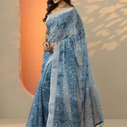 Libas Blue Regular Fit Printed Saree With Unstitched Blouse image 3