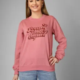 Anvi Be Yourself Peach Fleece Solid Loose Fit Sweatshirt-picture-23