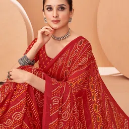 KALINI Red Bandhani Saree With Attached Lace & Matching Blouse Piece image 3