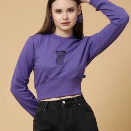 Rigo Purple Printed Crop Sweatshirt-picture-1