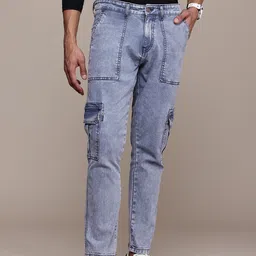 WROGN Men Cargo Fit Heavy Fade Stretchable Jeans image 3