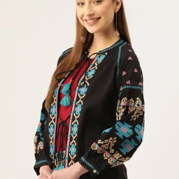 Jaipur Morni Geometric Lightweight  Pure Cotton Tailored Jacket with Embroidered Detail image 3