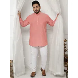 John Pride Plus Size Peach Cotton Regular Fit Solid Kurta Shirt image 5