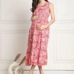 Secret Wish Printed Pure Cotton Maternity Fit and Flare Dresses image 3
