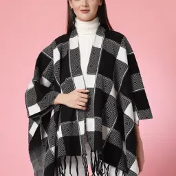 Mafadeny Black & White Checks Poncho-image-38
