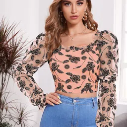 CORSICA Floral Print Bell Sleeve Crop Top-picture-14