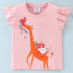 Kookie Kids Half Sleeves Top Giraffe Print - Pink-picture-26