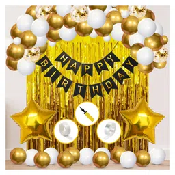 Zyozi Birthday Decoration Kit for Girls Foil Curtain Banner Star Foil Balloons Confetti And Mettalic Balloons for Kids Gold - Pack of 65-image-96