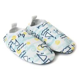 Mi Arcus Sea Life Theme Sea Waves & Ships Printed Swim Booties - White-picture-22