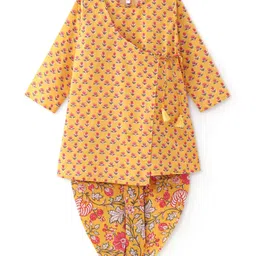 Babyhug Cotton Woven Full Sleeves Angarakha Kurta Dhoti Set Floral Print- Mustard-picture-24