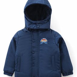 Babyhug Full Sleeves Front Open Padded Hooded Jacket with Detachable Hood & Embroidery Detailing - Navy Blue-picture-38