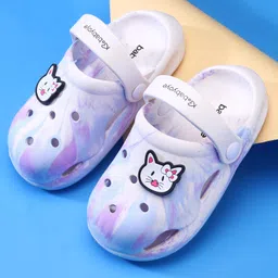 Babyoye Clogs with Back Strap Closure & Cat Applique - White & Lavender-picture-36