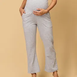 The Mom Store Cotton Spandex Solid Maternity Track Pants - Grey-picture-23