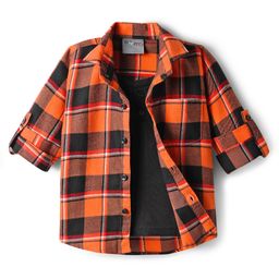 Dapper Dudes Full Sleeves Checked Shirt With Attached Tee - Orange-picture-19