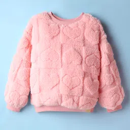 Little Kangaroos Woven Full Sleeves Heart Shaped Fur Sweatshirt - Pink-picture-20