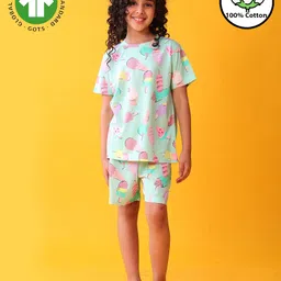 Anthrilo 100% Organic Cotton Knit Half Sleeves Ice Cream Printed Coordinating Night Suit Set - Aqua Blue-picture-25