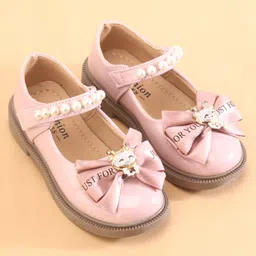 Oh! Pair Ballerina with Velcro Closure Bow & Stone  Applique - Pink image 2