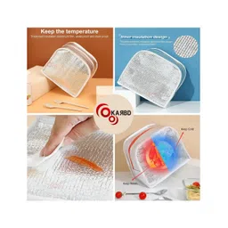 KARBD Insulated Lunch Box Bag with Aluminium Foil Insulation - Dark Pink Colour, Cat Meow Design image 2