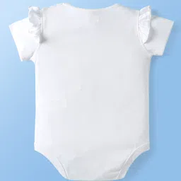 Doodle Poodle 100% Cotton Knit Frill Half Sleeves Onesie With Rainbow & Floral Print - White image 2