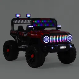 fab n funky Dino Kids Battery-Operated Ride-On Jeep with Remote Control & Music - Red| LED Lights| Openable Doors| Comfortable Seat| Forward & Reverse|Rechargeable Battery|Toy for 2 to 5 yrs Boys & Girls image 2