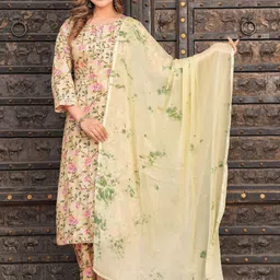 HERE&NOW Floral Printed Regular Kurta With Palazzos & Dupatta-picture-33