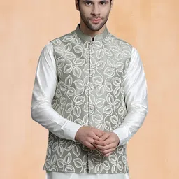 Jompers Floral Embroidered Mandarin Collar Nehru Jacket-picture-26