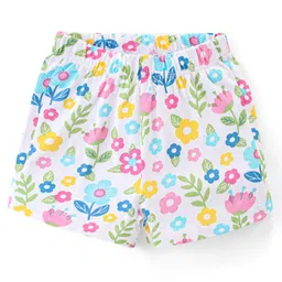 Babyhug Cotton Knit Single Jersey Half Sleeves Night Suit With Floral Print - White image 4