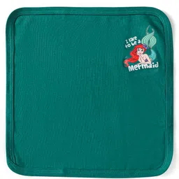 Babyhug Disney Cotton Interlock Kint Hand & Face Towels with Disney Princess Graphics L 28 x H 28 cm Pack Of 3 - Green & Blue image 4