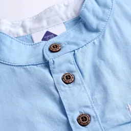 TONYBOY Cotton Woven Half Sleeves Typography Embroidered Kurta Style Shirt - Sky Blue image 5
