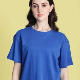 Bene Kleed Women Solid Round Neck Cotton Oversized T-shirt-picture-15