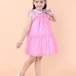 PINK MERMAID Girls Floral Printed Ruffles A-Line Above Knee Dress image 2