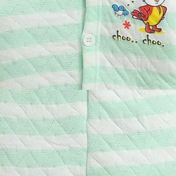 BUMZEE Knit Full Sleeves Striped Hooded Winter Wear Suit with Choo Choo Print - Mint image 5