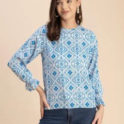 Moomaya Blue & White Printed Top-picture-10