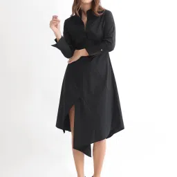RAREISM Black Blended Solid Long Sleeves Dress image 5