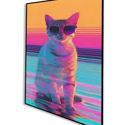 nestroots Yellow & Blue Cat Canvas Painting Wall Art image 2