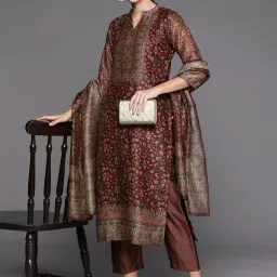 Varanga Brown Printed Kurta Pant Set With Dupatta image 5