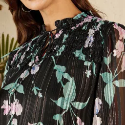 Marie Claire Black & Green Floral Print Top image 5