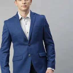 Park Avenue Men Blue Solid Super Slim Fit Single-Breasted Formal Blazer-picture-28