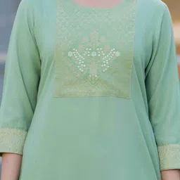 Meeranshi Floral Embroidered Round Neck Thread Work Straight Kurta With Trouser & Dupatta image 4