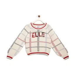 Elle Kids Beige Cotton Plaid Pattern Sweater-image-52
