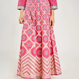 Global Desi Hot Pink Floral Print Skirt-image-47