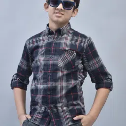 Crimsoune Club Kids Navy Checks Full Sleeves Shirt-picture-13