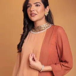 Zari Jaipur Orange Georgette Colourblocked Kurta image 5